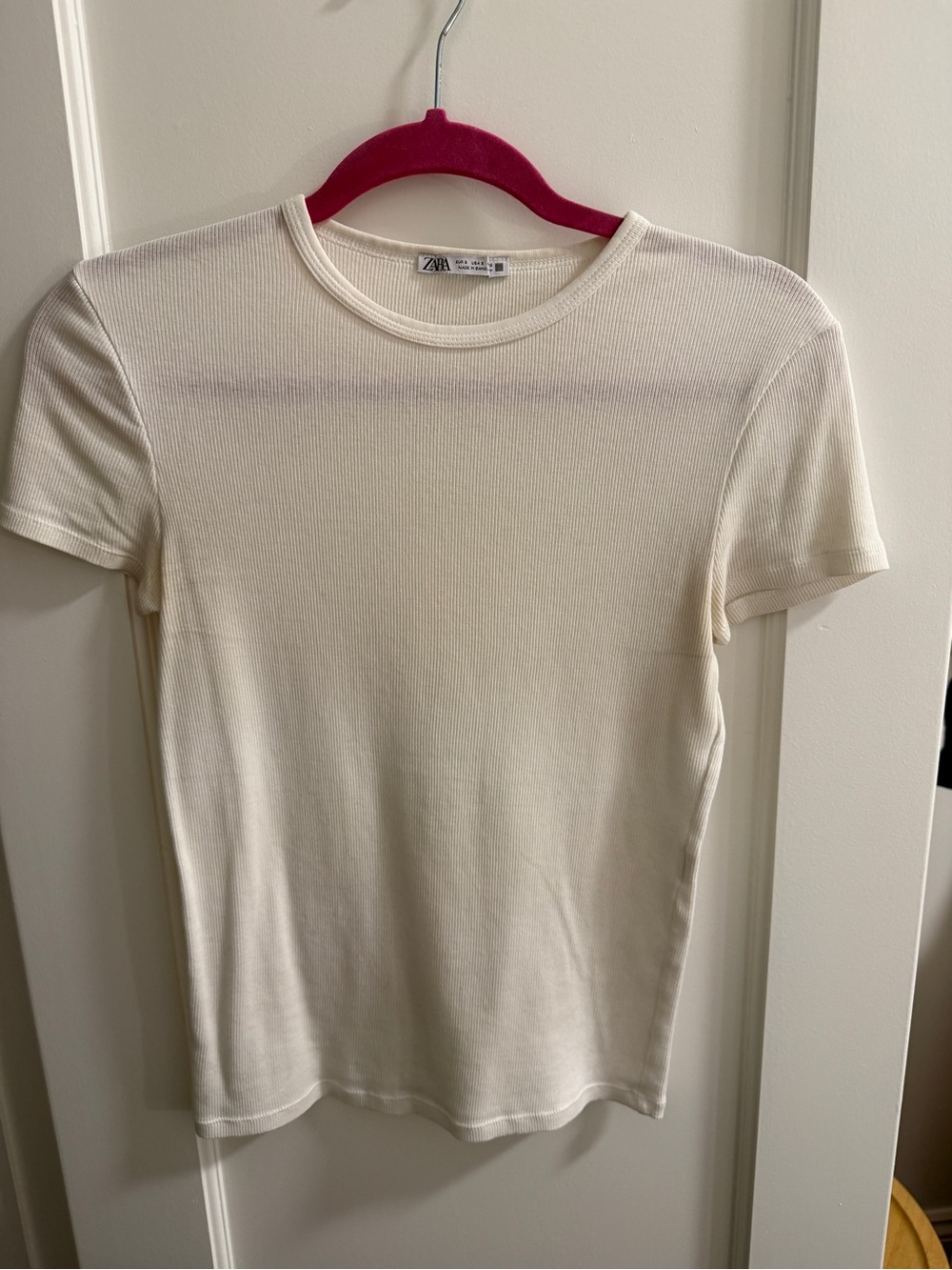Zara White Ribbed Short Sleeve Top